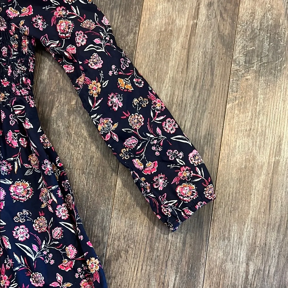 GAP Black Pink Smocked Ruffled Midi Dress